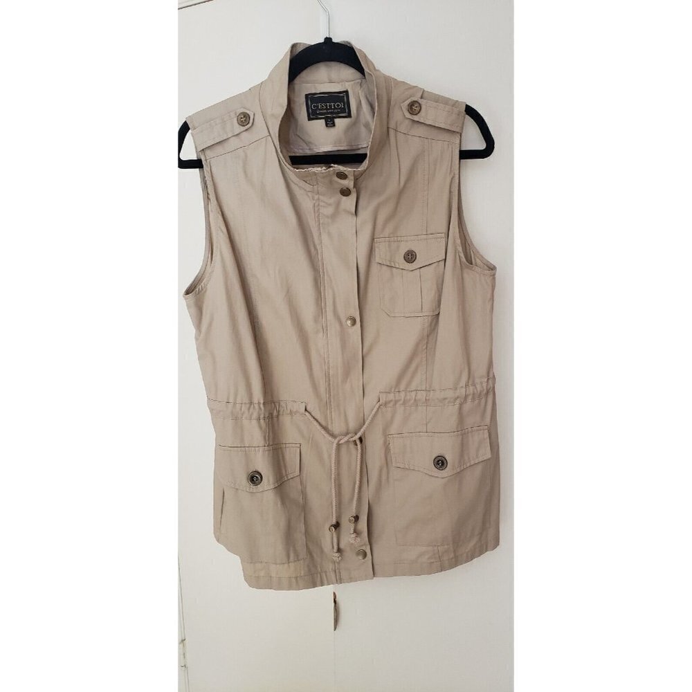 NEW C'EST TOI  COTTON TAN COLOR JACKET VEST LARGE - Picture 4 of 11